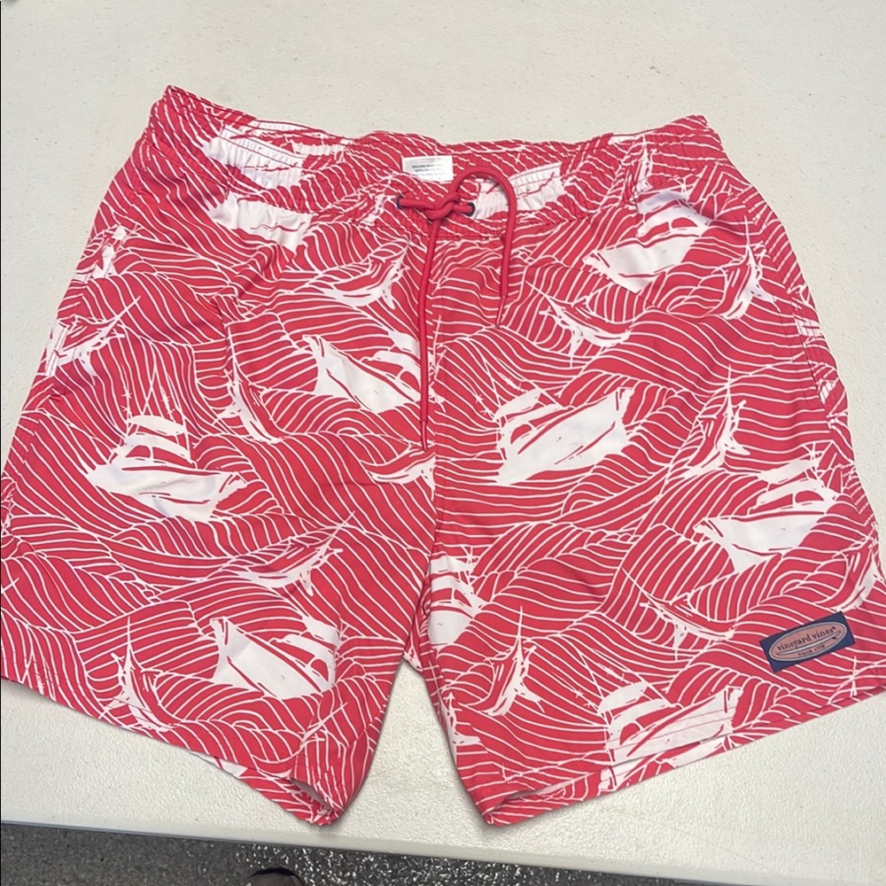 Vineyard Vines Red and White Swim Trunks Nautical Design